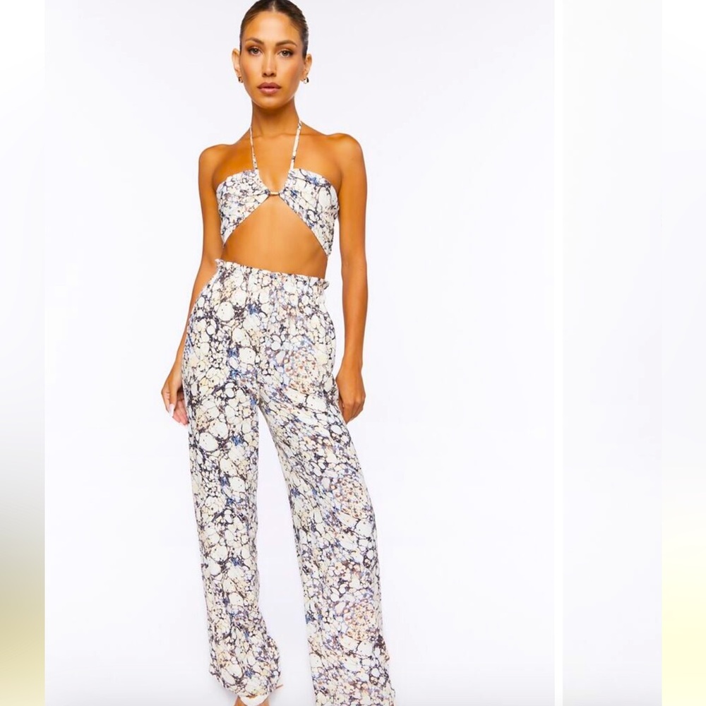 Abstract Print Paperbag pants